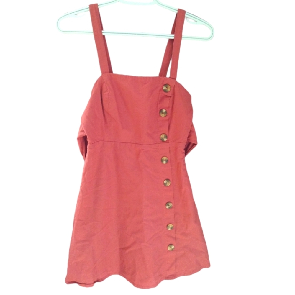 Lulus Linen Blend Terracotta Tie Back Side Button Mini Dress Size XS - Picture 1 of 12